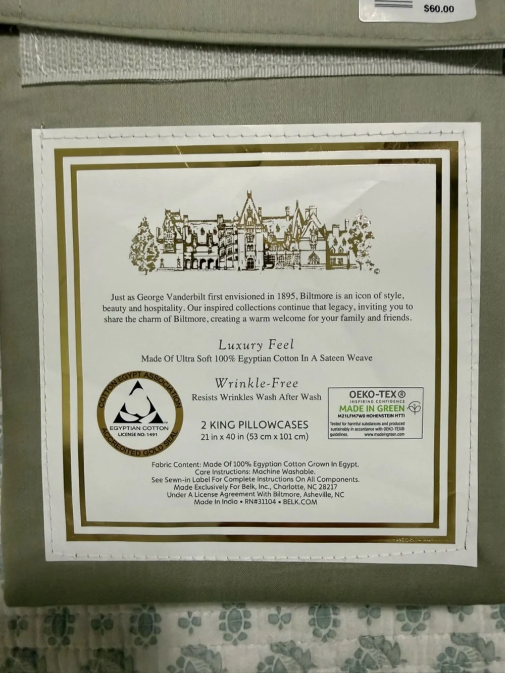 NWT Egyptian Collection King Pillowcases - Sage Green (2-Pack) Greensmoke